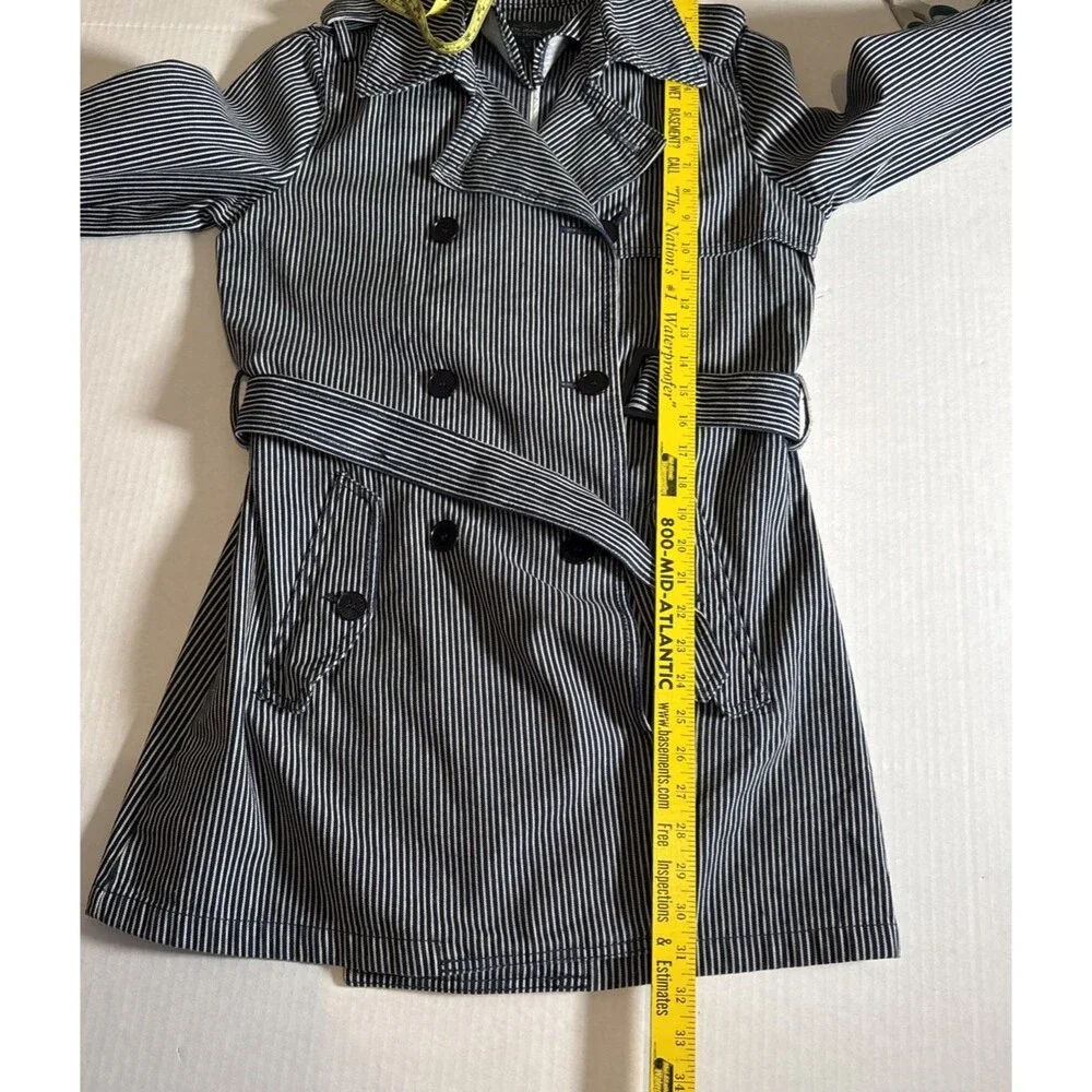 LAUREN Ralph Lauren blue striped denim double-breasted trench coat Small Spring